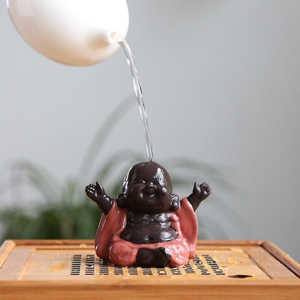 Leende Buddha-statue Figurine Lille Munk Hjem Ornamenter Dekorasjon Gave