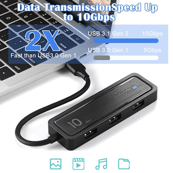 Usb-keskitin / Type-c-keskitin tukee Usb 3.1 Gen2 -tiedonsiirtonopeuksia jopa 10 Gbps (HY)
