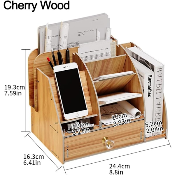 Oppgrader tre skrivebordsstasjonær arrangør med telefon dokkingstasjon, skrivebordsarrangør Caddy med skuff og bokhylle blyantholder Stora B201 Cherry