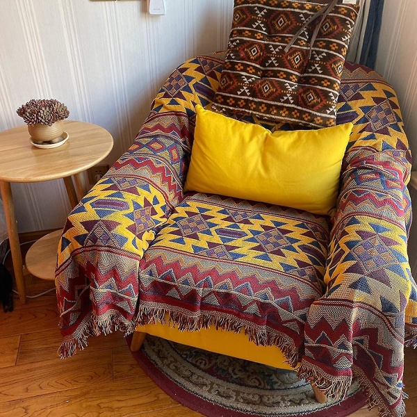 Bohemian geometrisk teppe, boho stoff sofa teppe dekker for sofa seng stol stue, soverom