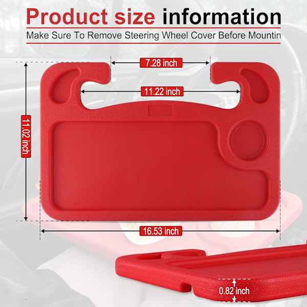 Bilstylratt skrivbord, röd (ABS, rektangulär), mångsidig resebricka för att äta, bärbar dator, surfplatta, iPad, mugghållare, kompatibel med de flesta bilar Red