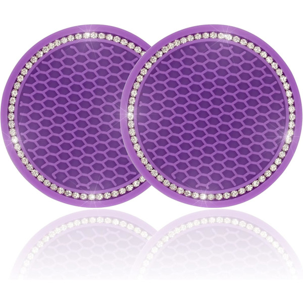 Auton mukitelineen alusta, 2 pakkausta yleismaailmallinen automaattinen liukumaton mukitelineen lisäalusta, Bling Crystal Rhinestone Auton sisätilatarvikkeet - Violetti Purple