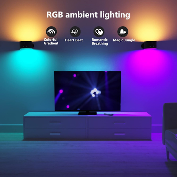 Vegglampe innendørs, vegglampe med fjernkontroll dimbar RGB-omgivelsesbelysning med oppladbart batteri, 1-timers timerfunksjon berøringskontroll 360°