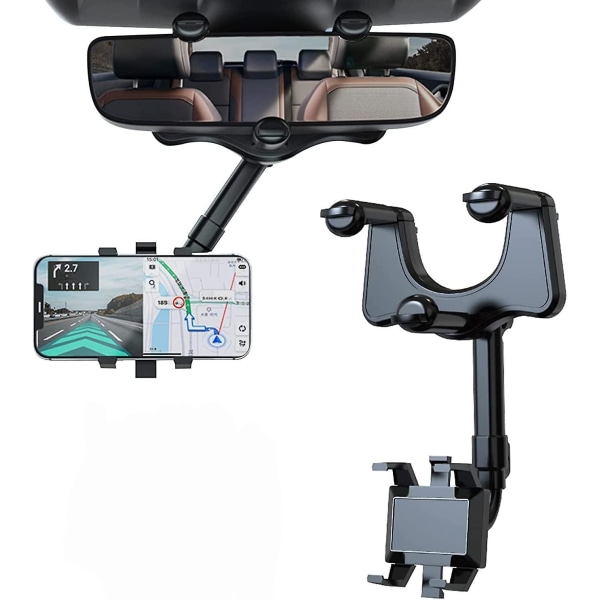 Biltelefonholder til bakspejl, Auto 360 roterende og udtrækkelig biltelefonholder til alle smartphones