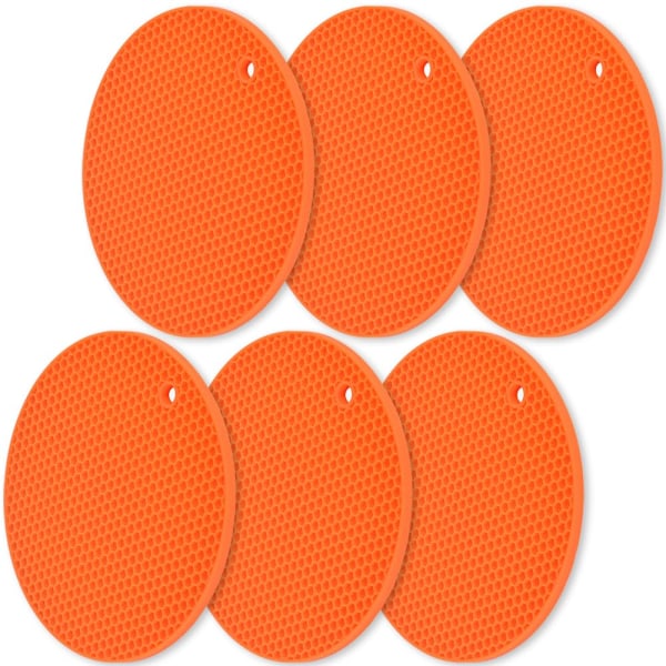 Silikon Grytunderlägg, 6-pack Multifunktionella Halkfria Värmebeständiga Grytlappar - Blandade Färger orange