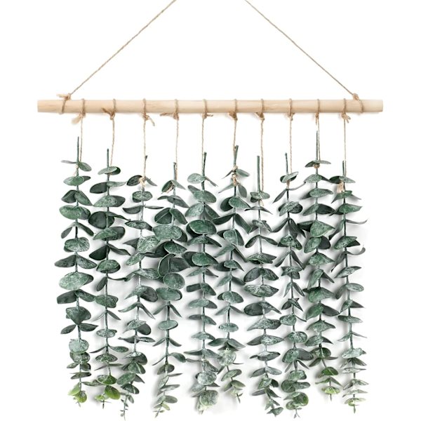 Kunstig eukalyptus vægdekoration grønt boho chic boligindretning landlig rustikke planter med træpind til soveværelse stue lejlighed
