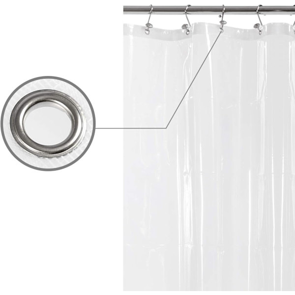 Kort duschdraperi eller foder med 6 viktade magneter, 72 x 66 tum längd, kraftig PEVA, vattentät, PVC-fri, 12 metallöglor, genomskinlig, A1. Clear W72*H66