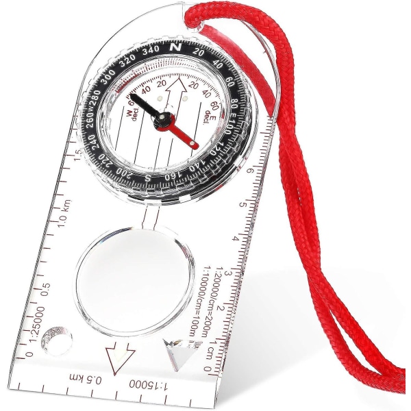 Navigation Kompas Orientering Kompas Spejderkompas Vandrekompas Justerbar deklination (11,5 X 5,5 cm), rød