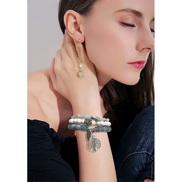 Elämänpuu turkoosi jaspis ja tiibetiläinen akaatti jalokivi chakra helmillä rannekoru | Ranta Charmin rannekorusetti - Ocean Jewelry... Aquamarine Purple Mica