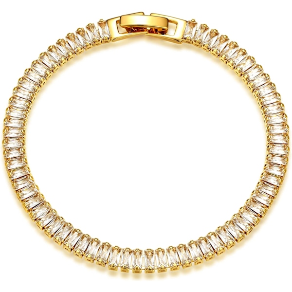 Armband för kvinnor 14K guldpläterad delikat kedja enkelt smycke sött för flickor Tennis Chain Baguette B 2 Layer Satellite Chain