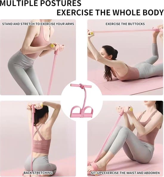 Motståndsrep - Elastisk Yogapedalrem - Träningsutrustning - Sträckning av mage/midja/arm/ben - 6 rör - Rosa