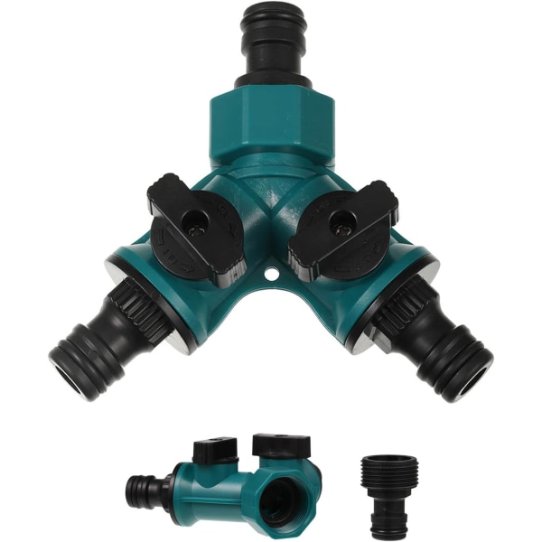 2-vejs slangekobling, 2-vejs havevandsrørkoblinger, haveslange Y-splitterforbindelse med individuelle til/fra-ventiler til vandrør, hurtig Black and Green