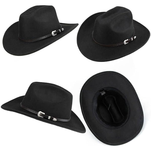 Western Cowboyhatt för Män Kvinnor Klassisk Upprullbar Fedora Hatt med Spänne (Storlek: Medium)