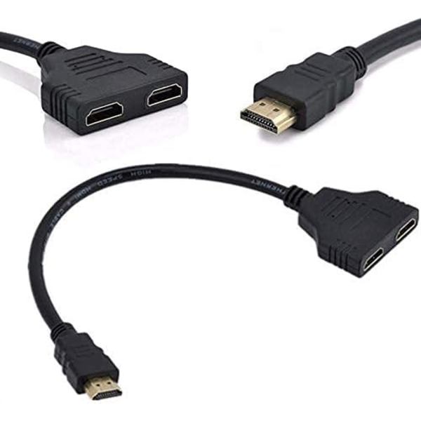 HDMI-hane till dubbla HDMI-hona 1 till 2-vägs HDMI-splitteradapterkabel för HDTV, stödjer två TV-apparater samtidigt, signal en in, två ut (svart) Black