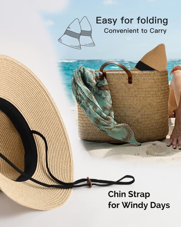 Solhattar för kvinnor UPF 50+ Strandhatt Stråhatt med bred brätte