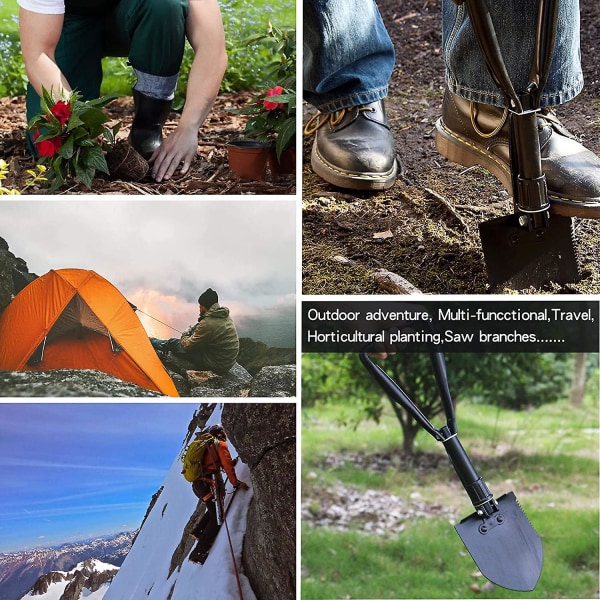 Militær folde camping skovl, multifunktionel folde spade mini trenching skovl med bærepose til overlevelse camping udendørs (1 stk, tilfældig farve)