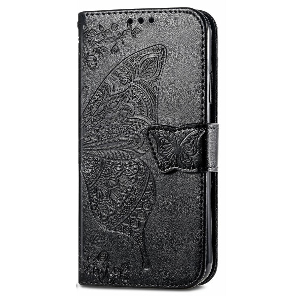 Flip Design Stilful Imprinting Sommerfugl Blomster Mønster Tegnebog Stativ Telefon Etui Læder Cover Til Nokia G50 - Sort  Sort
