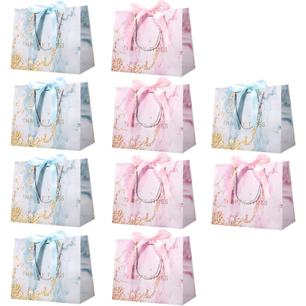 10 stk flerfarget gaveposer i papir med håndtak, gaveposer med sløyfe, mellomstore bursdagsgaveposer til bryllup, fest, feiring, baby Blue,Gold,Multicolor,Pink,Silver