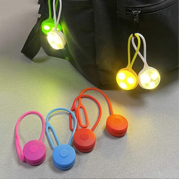 LED-lysende ryggsekklys med 3 blitsmoduser, høy synlighet, silikontau, ABS-hus, justerbart White