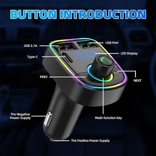 Håndfri Bluetooth FM-sender bilsæt radio MP3-afspiller/USB-oplader HOT
