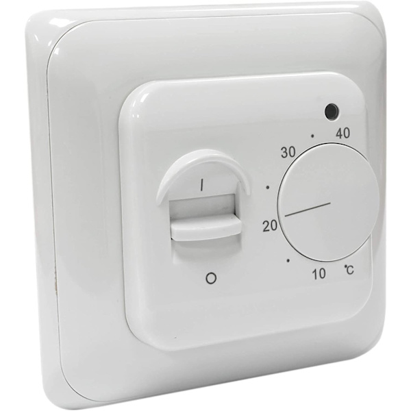 Manuel gulvvarme termostat 220V 16A, elektrisk gulvvarme regulator mekanisk rumtermostat med gulvsensor probe hvid