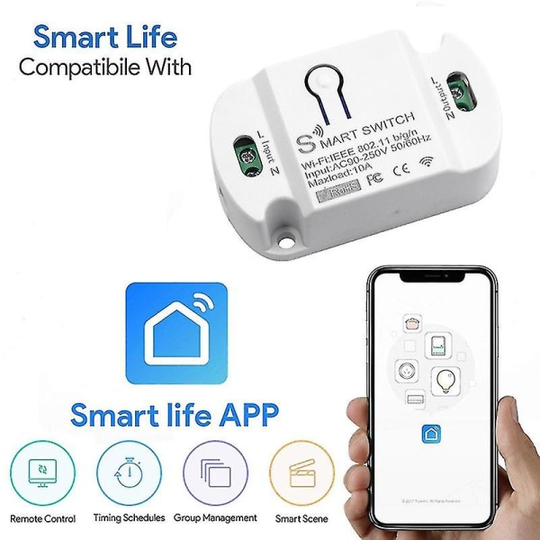 Smart Switch Intelliegent Trådløs Letvægts Wifi Smart On-Off Controller til hjemmet