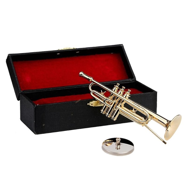 Miniatyr trompet Delikat gullbelagt minimusikkmodell instrumentpynt (6,5 cm), x
