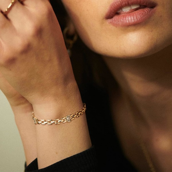 Armbånd for kvinner 14K gullbelagt delikat kjede enkelt smykke søtt for jenter Deco Link 2 Layer Satellite Chain