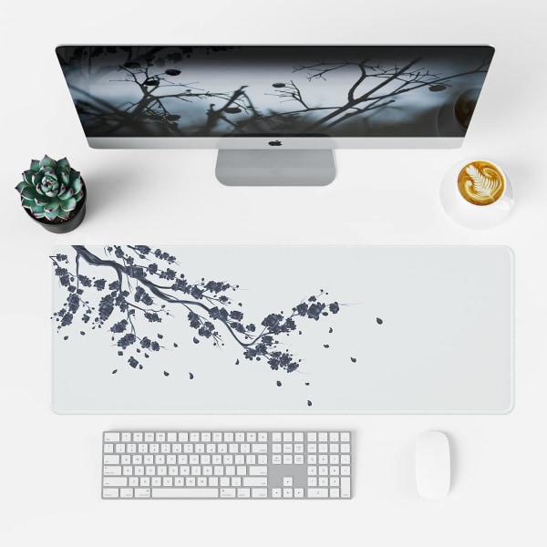 Japansk blommetræ musepude (31,5 × 11,8 × 0,12 tommer) Udvidet stor musepude skrivebordspude, syet kant musepude, skridsikker gummibase, spil Plum Mouse Pad  2 Ink Drawing Mouse Pad  1