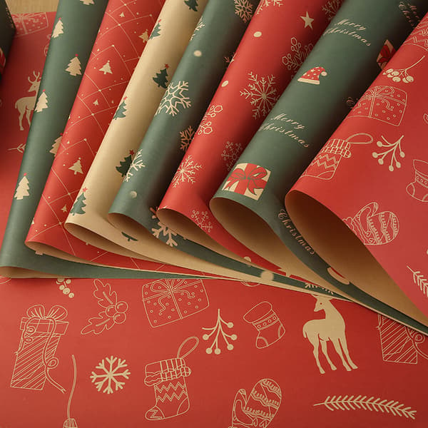 Presentpapper julklappspappersset (7-pack) kraftpapper julklappspapper 50x74 cm - återanvändbart presentpapper