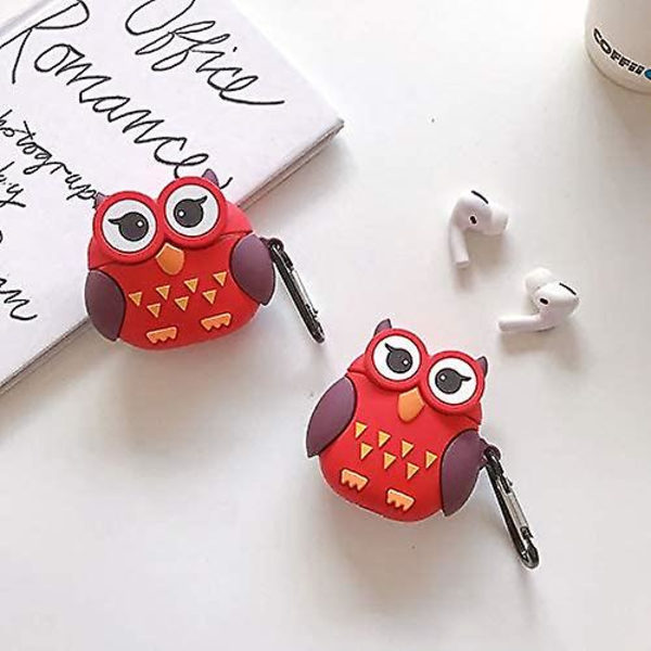 Fodral för Airpods 1 Airpods 2, Sött Roligt Kreativt Stora Ögon Röd Natt Uggla Hörlurar Fodral 1/2+krok(2 Pack)