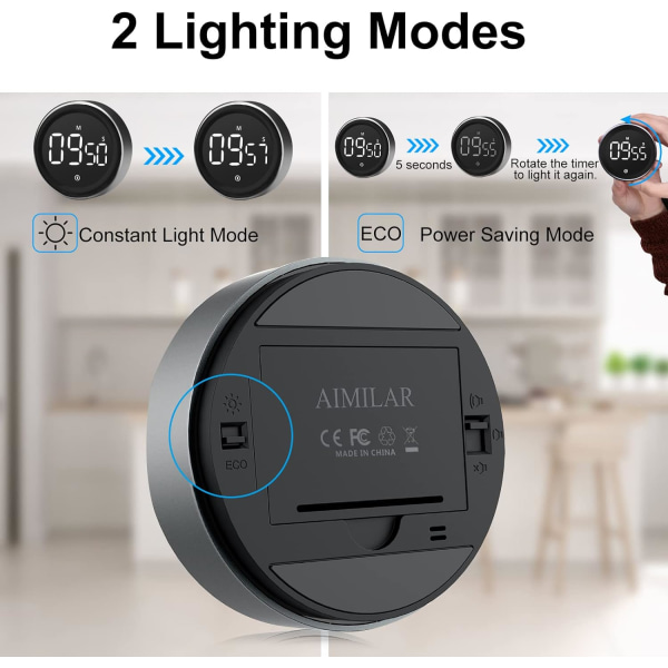 LED Digital Kök Timer - Magnetisk Nedräkningsräknare Uppräkningstimer för Barn, Stor LED-display, Justerbar Volym och Ljusstyrka Matlagningstimer för Barn