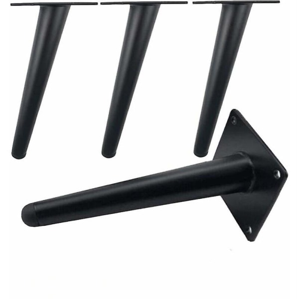 Skrå bordben Metallskapben, kjeglemøbelben, 201 rustfritt stål, svart, 10 cm høyde, sklisikker lydløs base for sofaer, bord og