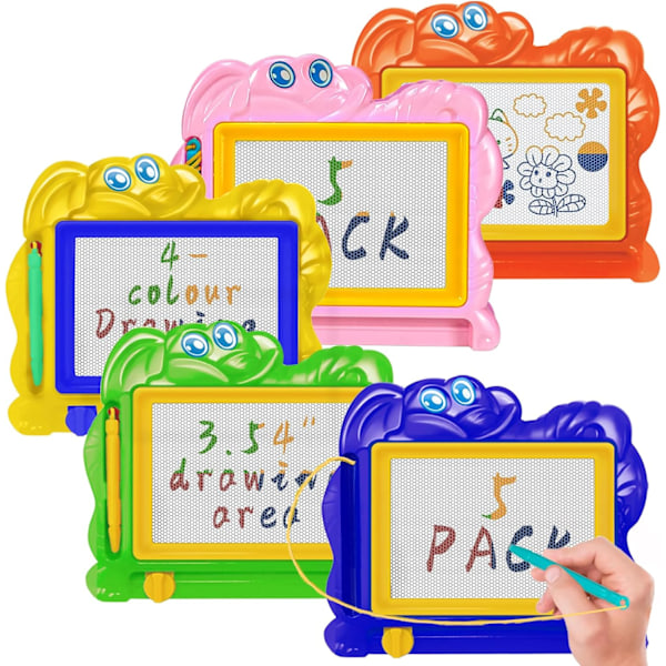 5 stk Mini Magnetiske Tegnebrett for Barn, Fargerike Doodle Tegnebrett for Småbarn 1-3, Slettbare Doodle Brett Tablett Skriveblokk for Gutter Jenter 5 Pcs Yellow/Pink/Blue/Green/Orange