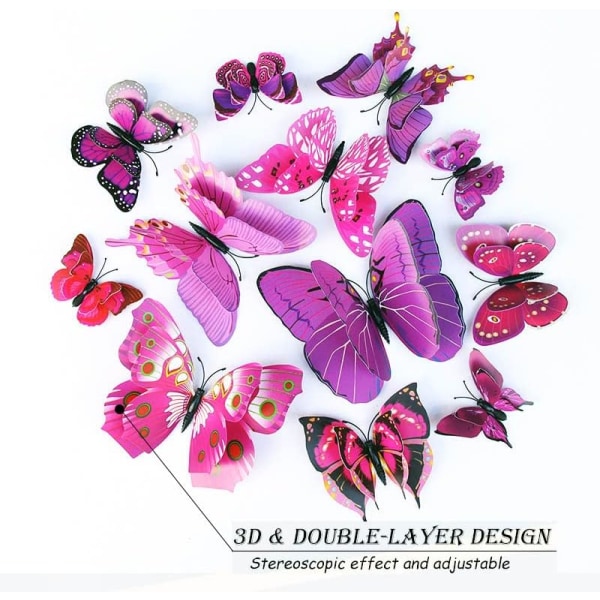 Butterfly Wall Decor 24/48 kpl, 3D-perhoset tarrat juhlakoristeisiin magneeteilla (violetti, 48) Purple 48