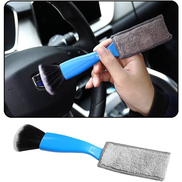 Kaksoispäinen harja auton puhdistukseen 1 pakkaus, auton harjat sisätilojen puhdistukseen, auton puhdistusharjat ulkopuolelle, pehmeä auton puhdistusharja (sininen-kaksois Blue1pc