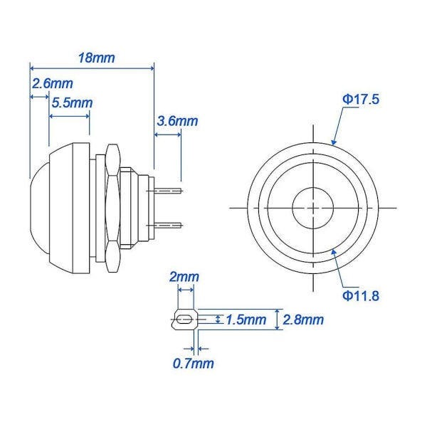 7 stk. 12mm vandtæt øjeblikkelig trykknapkontakt, mini trykknapkontakt, rund trykknapkontakt, trykknapkontakt 12v, øjeblikkelig tænd/sluk-kontakt