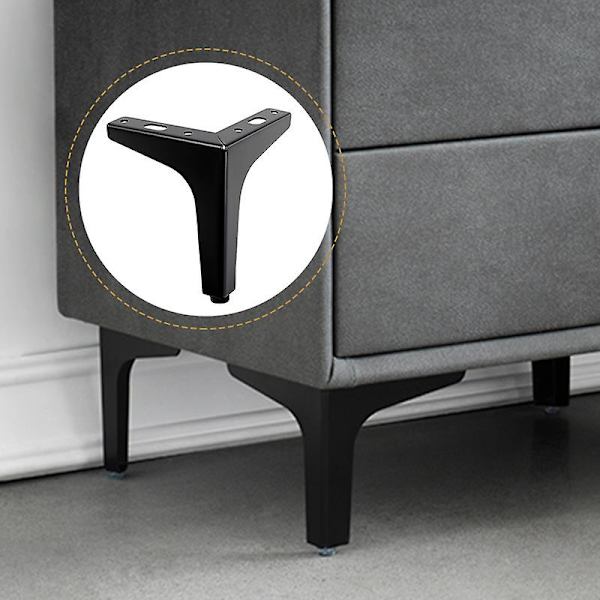 4 stk. 13 cm sorte metalmøbelben - til skab, sofa, sofabord, tv-skab og andre møbelben.