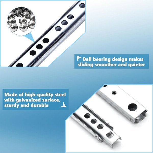 10 kappaletta 11 tuuman / 278 mm:n laatikon liukukiskoja, hopeiset kuulalaakerilaatikon liukukiskot, metalliset kaksisuuntaiset liukukiskot, 17 mm leveät näppäimistöalustan liukukiskot Silver 11 Inch / 278mm