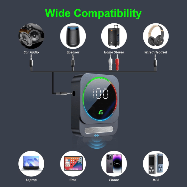 Bluetooth 5.3-mottagare för HiFi, 3,5 mm bil Bluetooth AUX-adapter, Mini Bluetooth Aux för hemstereo/högtalare/trådbundna hörlurar, låg latens, Gray