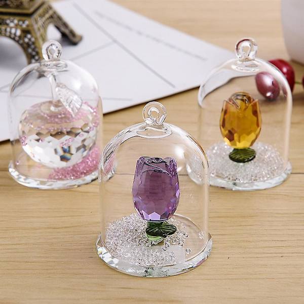 Krystal Rose Blomster Figurine Drømme Ornament I En Glaskuppel Gaver Til Dame (gul)