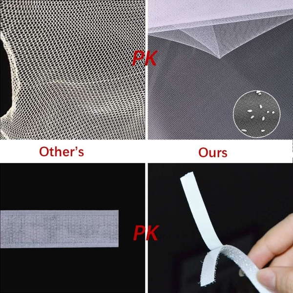 Myggnetting, 3-pak DIY selvklebende insektnettgardin, fluenetting, beskyttelse mot bier, 51x59 tommer med 3 ruller krokfestetape, passer til