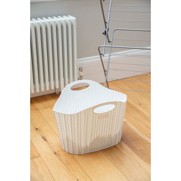 Rattan-kudottu taittuva vaate- ja pyykkikori, valkoinen, 38 litraa White 38 Litre