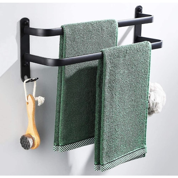 Håndklædeholdere til badeværelset, sorte væghængte håndklædestænger til brusebad og køkken, vandtætte dørstænger med dobbeltkrog