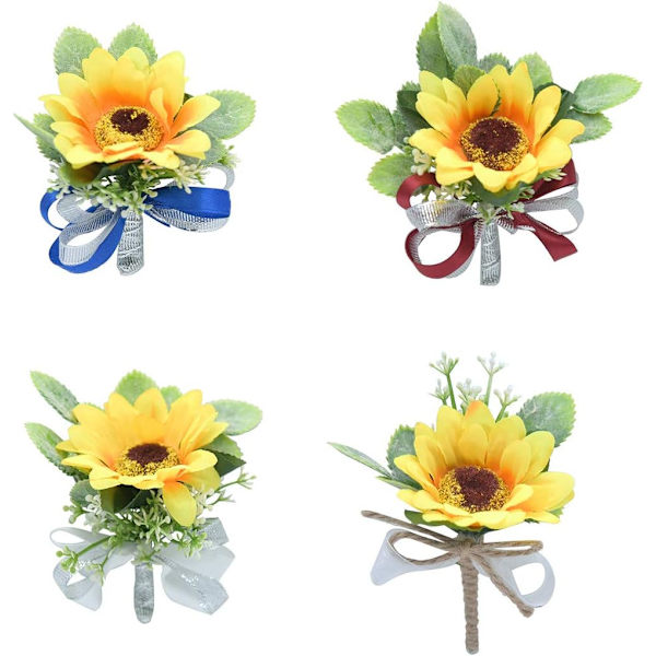 Ocobudbxw Kunstig Solsikke Brudgom Brud Bryllup Boutonniere Corsage Yellow&hemp Rope