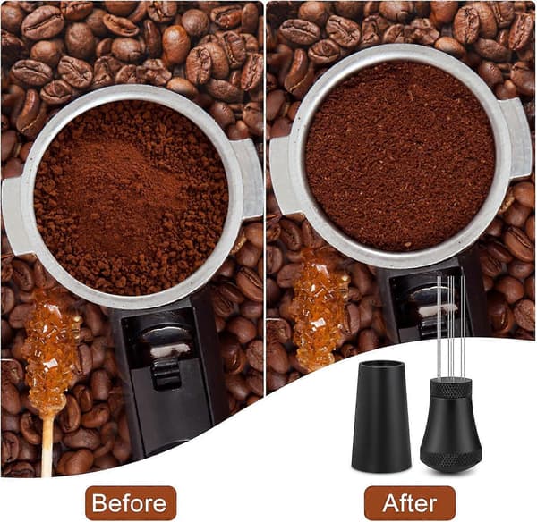 Værktøj Espresso Kaffeomrører, Kaffedispenser i aluminiumslegering med stativ, 7-nåls kaffedispenser, Sort