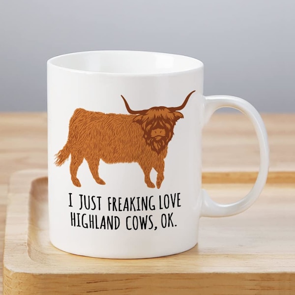 Highland-nautakahvimuki, 11oz Highland-karjakeraaminen muki teemäitokuppi, hauskat gag-lahjaideat valkoinen elefantti aikuisille miehille naisille ystäville lehmän ystäville Highland Cow