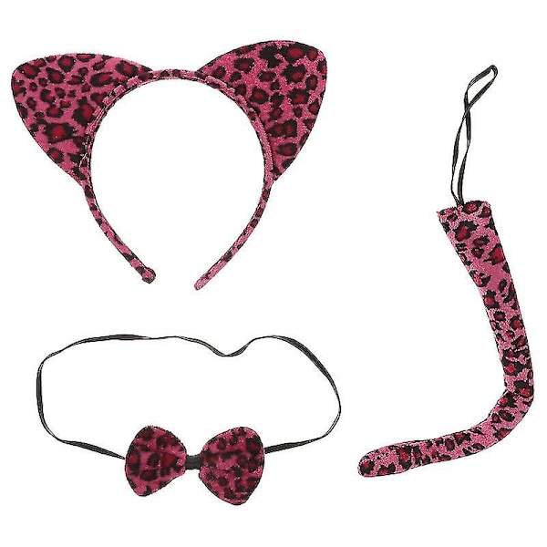 3 stk. Barnekattører Hodebånd Sløyfer Hale Sett Fest Cosplay Kostyme (gul Leopard Print)