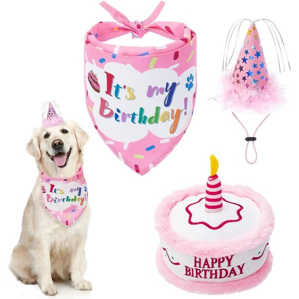 Hundefødselsdagsbandanasæt - sød hat og kagelegetøj til fødselsdagsfest, gave - fantastisk til små mellemstore hunde
