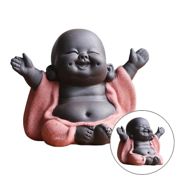 Leende Buddha-statue Figurine Lille Munk Hjem Ornamenter Dekorasjon Gave